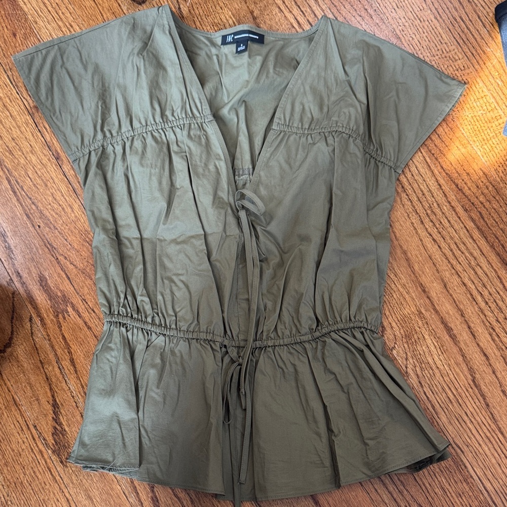 INC International Concepts Olive Tie-Front Peplum Blouse